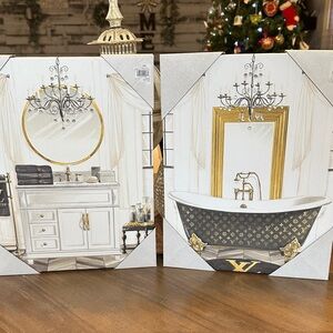 Luxury Bathroom Canvas Art Set with Gold Accents